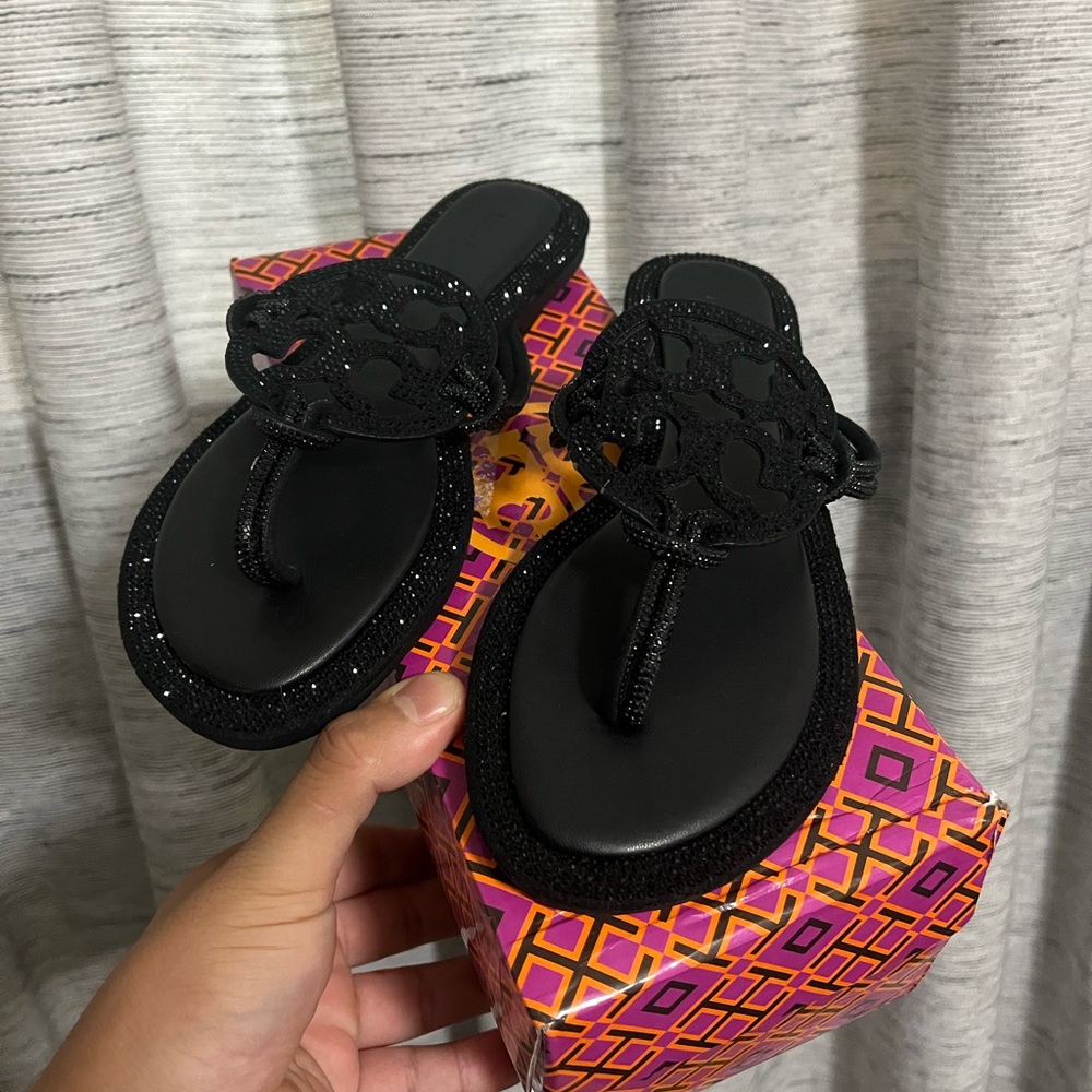 Tory Burch Black Glitter Sandals